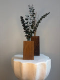 Black walnut bud vases with dried eucalyptus